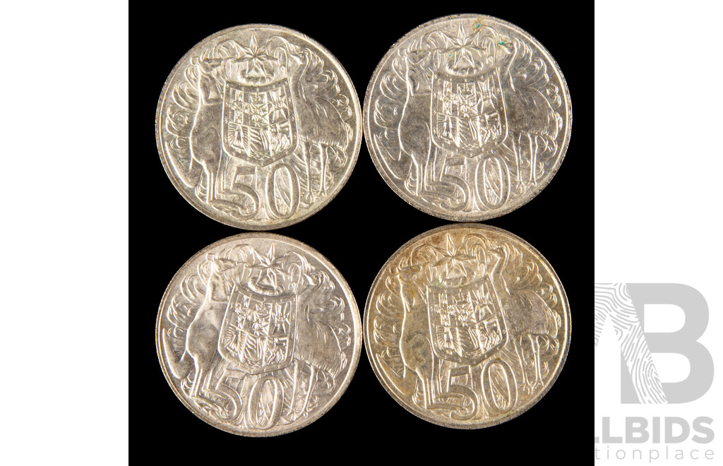 Four Australian 1966 Round Silver Fifty Cent Coins .800