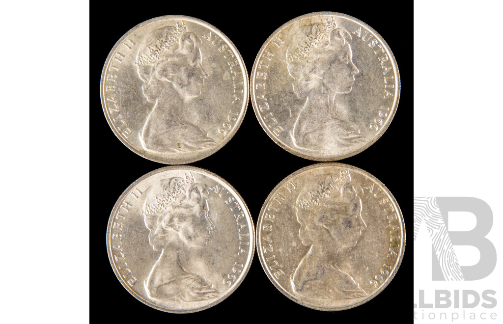 Four Australian 1966 Round Silver Fifty Cent Coins .800