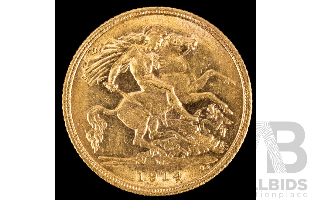 Australian 1914 KGV Gold Half Sovereign, Sydney Mint .917