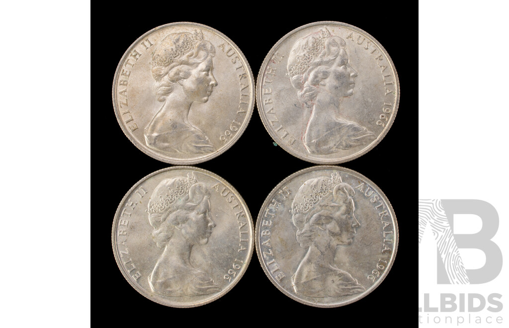 Four Australian 1966 Round Silver Fifty Cent Coins .800
