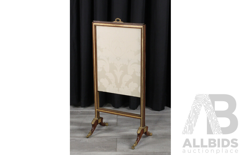 Small French Walnut Spark Screen with Brass Feet