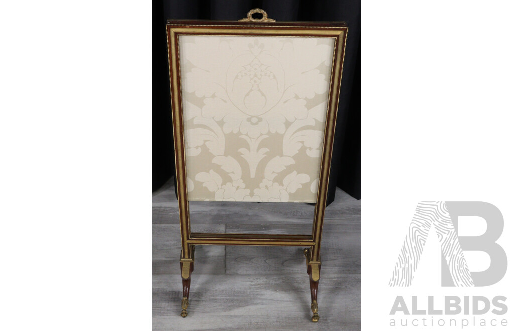 Small French Walnut Spark Screen with Brass Feet