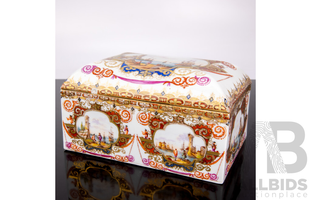 Antique Style Hand Painted Continental Style Porcelain Lidded Box