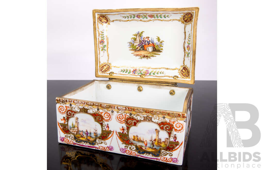Antique Style Hand Painted Continental Style Porcelain Lidded Box
