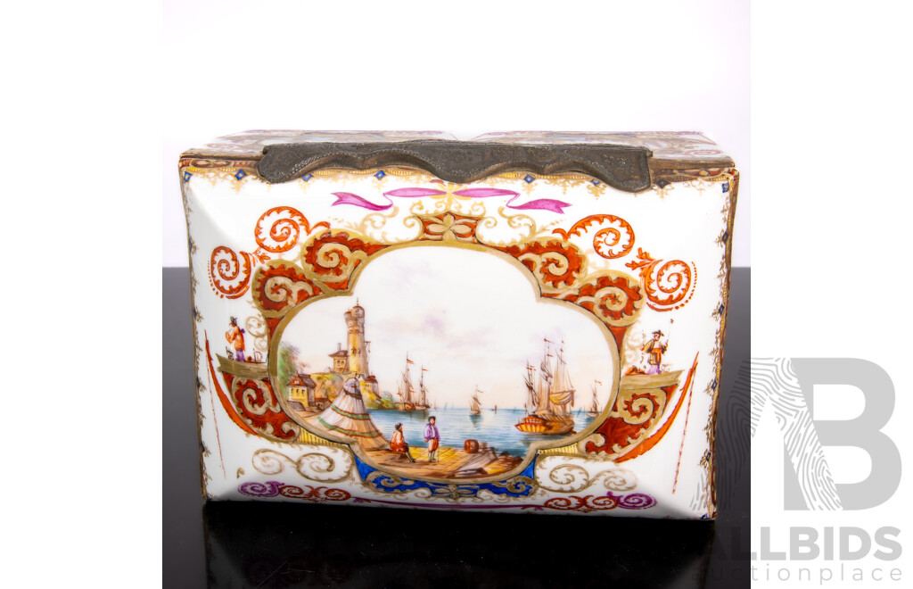 Antique Style Hand Painted Continental Style Porcelain Lidded Box