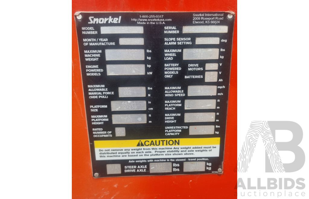 04/2007, Snorkel S2646 Electric Scissor Lift