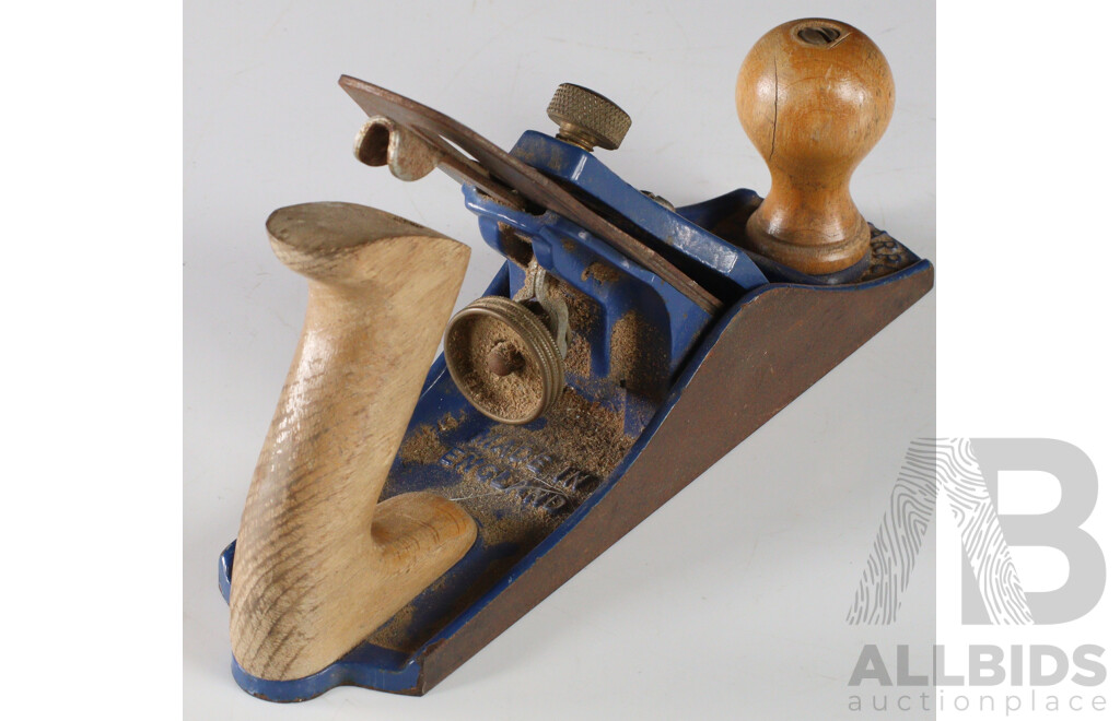 Vintage Stanley Bailey No.8  Smoothing Plane, Record Marples No. 4 Bench Plane with Three Threaded Pipe Clamps