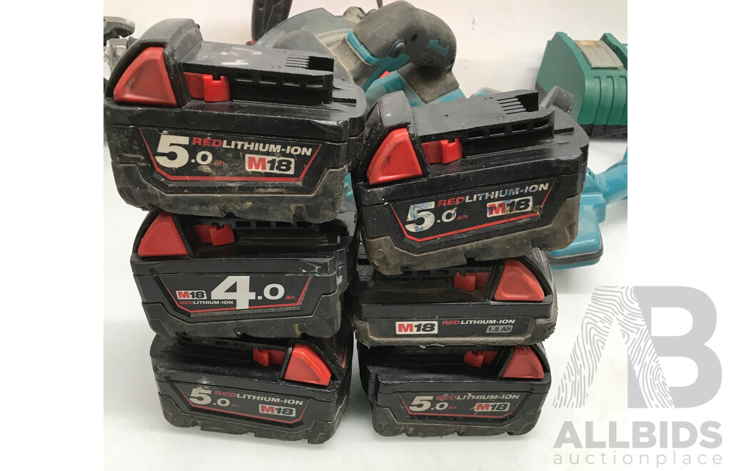 Assorted Milwaukee and Makita Cordless Tools with Batteries