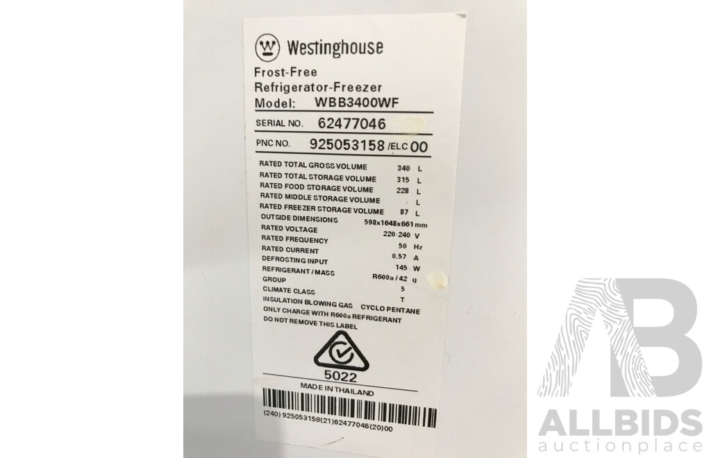 Westinghouse 340L Frost Free Bottom Mount Fridge