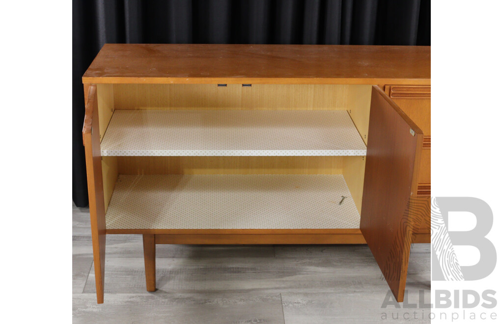 Mid Century Teak Sideboard with Three Drawers and Two Doors by Wrightbilt
