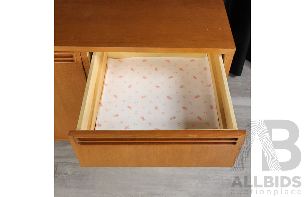 Mid Century Teak Sideboard with Three Drawers and Two Doors by Wrightbilt