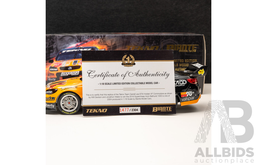 Biante Holden VF Commodore Supercar 2016 Bathurst 1000 Winners #19 Will Davidson/Jonathon Webb 1:18 Scale Model Car - COA Included