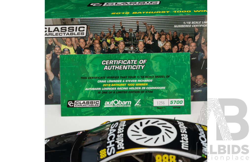 Classic Carlectables Autobarn Lowndes Racing Holden ZB Commodore Craig Lowndes/ Steven Richards 2018 Bathurst Winners 1:18 Scale Model Car - COA Included