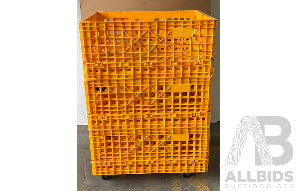 Wheeled Yellow Stacking Plastic Crate X3