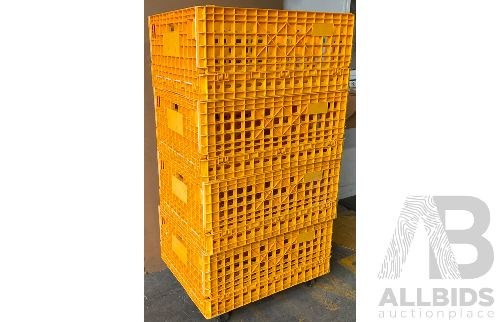 Wheeled Yellow Stacking Plastic Crate X4