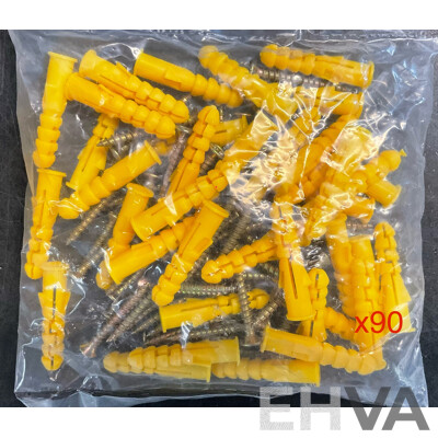 Multi Purpose 8g X 35mm Screws & Plugs Pack - Lot of 90