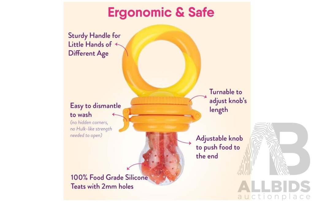 NatureBond Baby Food Feeder/Fruit Feeder Pacifier & Silicone Baby Teether - Various Colours - Lot of 60  - Estimated Total RRP $1,167