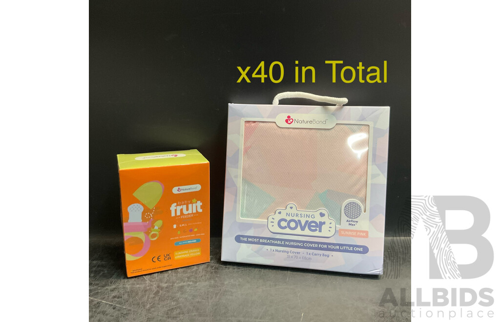 NatureBond Baby Food Feeder/Fruit Feeder Pacifier & Nursing Cover - Various Colours  - Lot of 40 - Estimated Total RRP $1,070