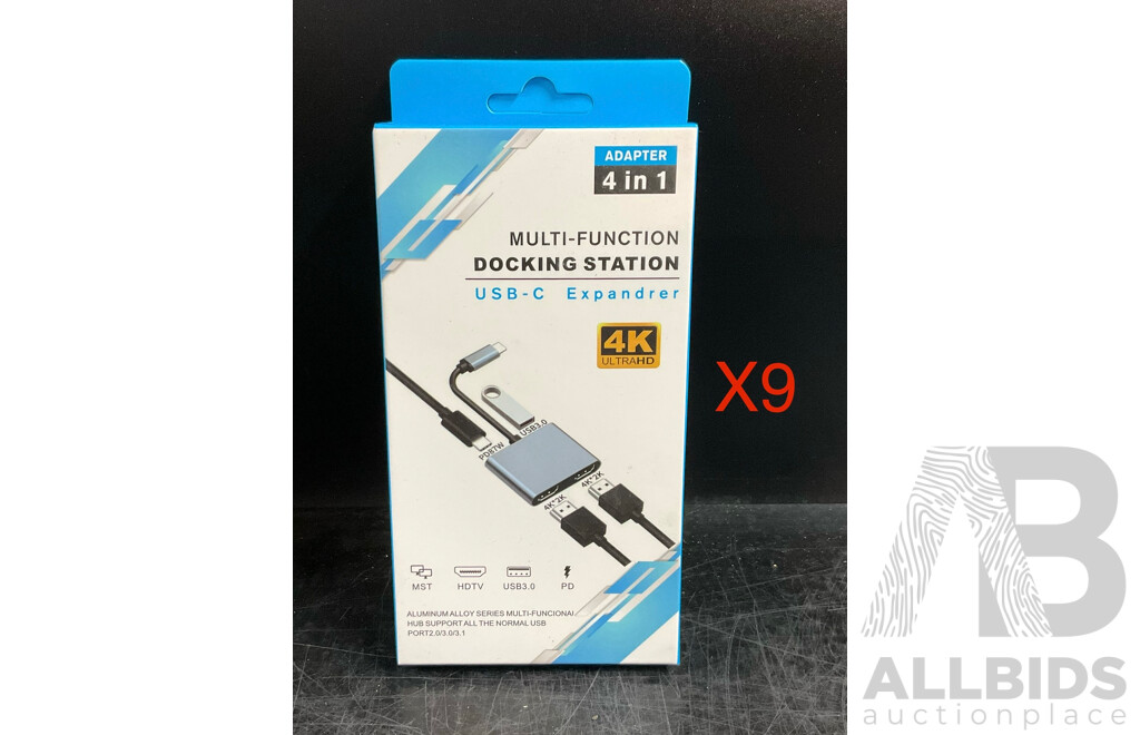 Bulk Lot - 3 In1 Wireless Charing Stations, Doubleshock 4 PS4 Controllers & Bicycle Phone Holders &  Assorted 4K/8K Connection Cables/Decking Station