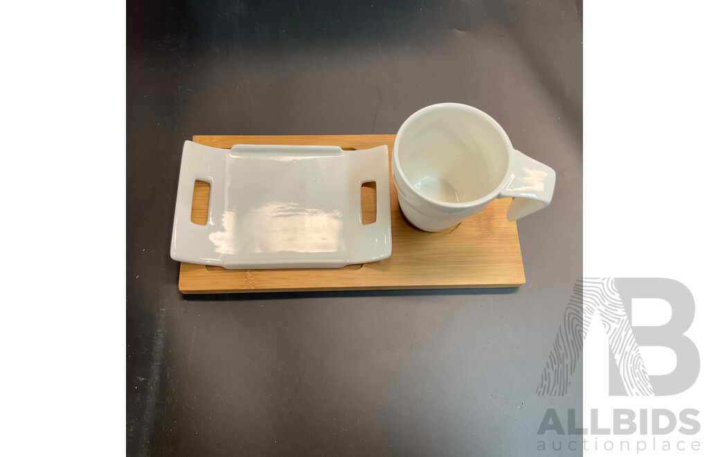 Bulk Lot - Assorted Tableware Included Tropical Leaf 3 Tier Porcelain Cake Stand Serving Plate & 4 Pieces Coffee /Tea Serving Set & White Porcelain Round Plates Double Handled & More