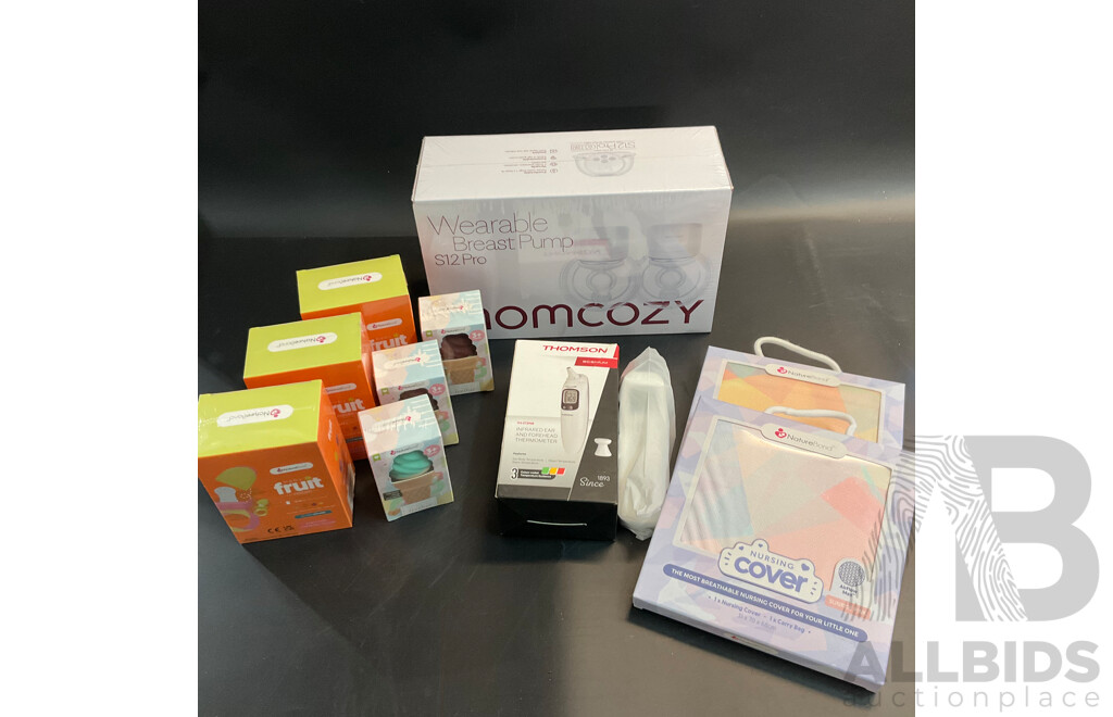 Assorted Baby Nursery Items - Momcozy Breast Pump , Thermometer, Nursing Cover and More - Lot of 11