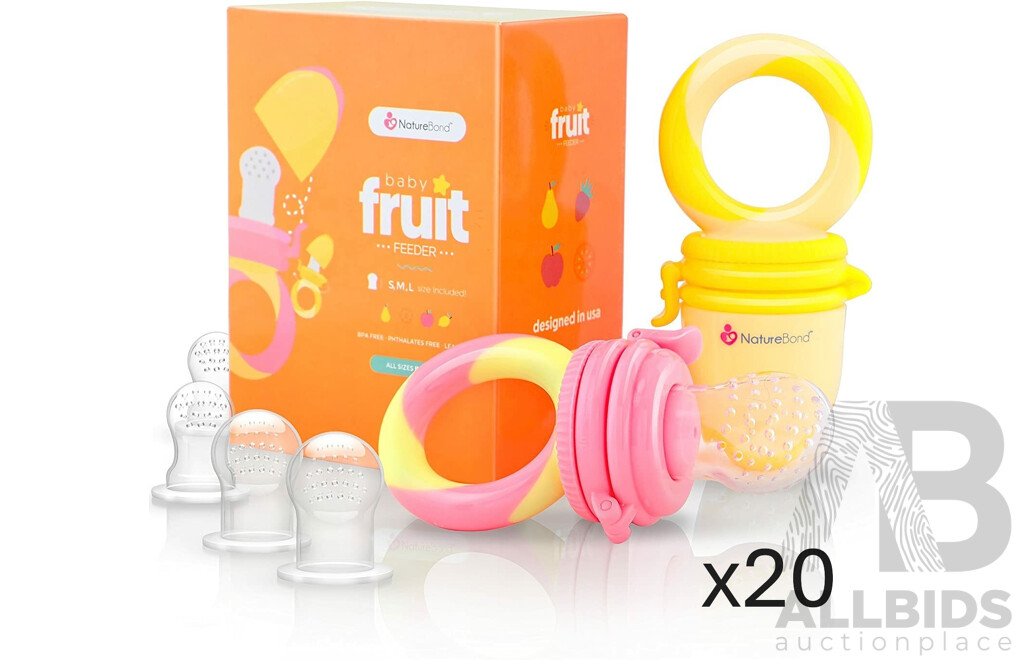 NatureBond Baby Food Feeder/Fruit Feeder Pacifier (Peach Pink & Lemonade Yellow) - Lot of 20 - $440