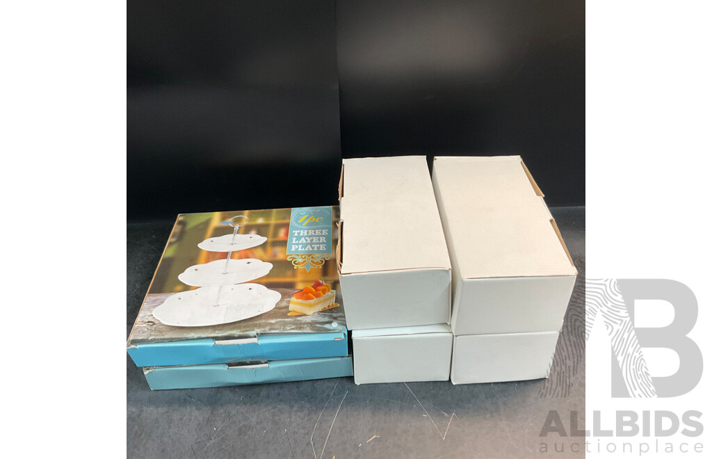 Tropical Leaf 3 Tier Porcelain Cake Stand Serving Plate X2 & 4 Pieces Coffee /Tea Serving Set X4 - Lot of 6