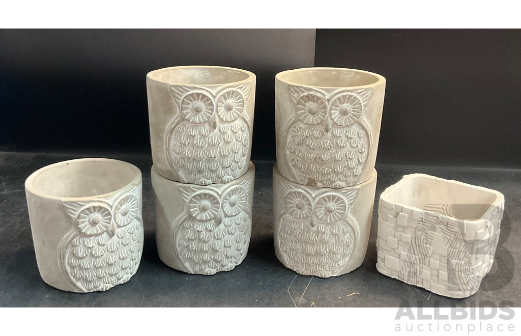Owl and Well Cement Garden Pots - Lot of 6