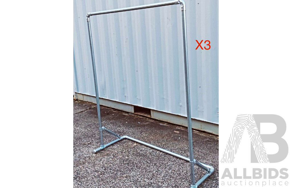Free Standing OD 32mm Galvanized Steel Heavy Duty Garment Racks - Lot of 3