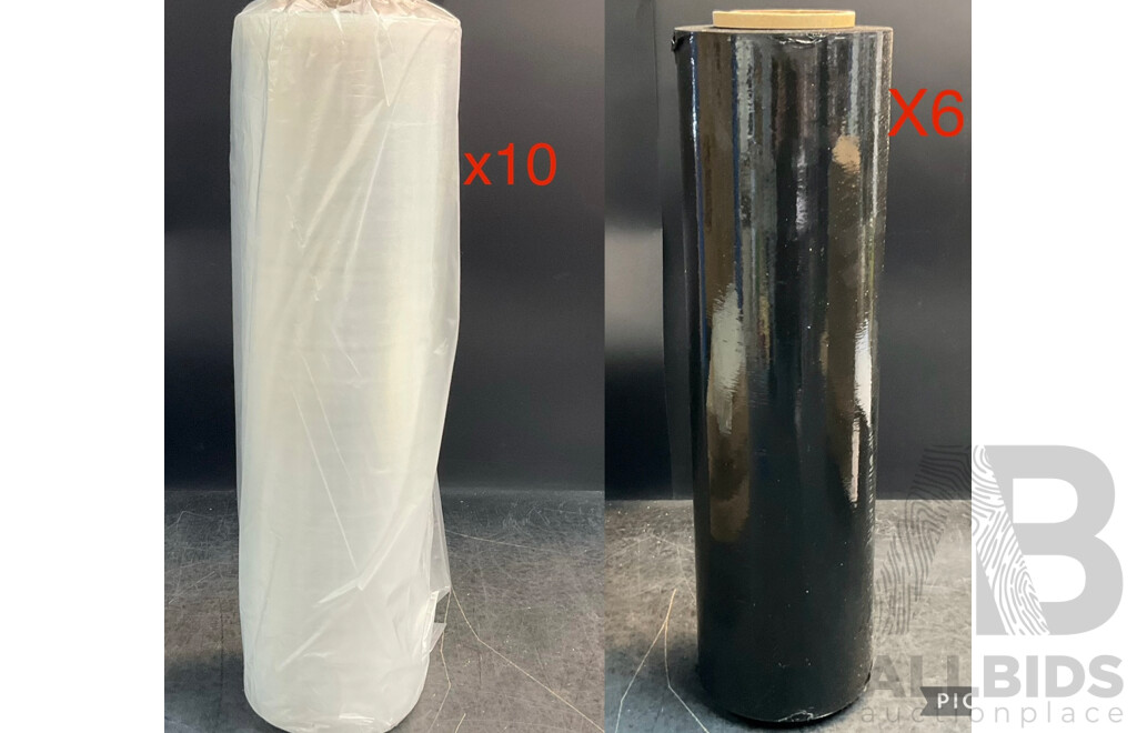 Stretch Hand Pallet Wrap Roll - Clear x10 & Black x6 - Total 16 Rolls