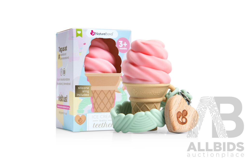 NatureBond Silicone Baby Teether Toy - Ice-Cream Teething Toy with Free Silicone Sling Pacifier Holder Clip (assorted Colours) - Lot of 20 - $338