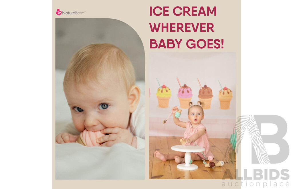 NatureBond Silicone Baby Teether Toy - Ice-Cream Teething Toy with Free Silicone Sling Pacifier Holder Clip (assorted Colours) - Lot of 20 - $338