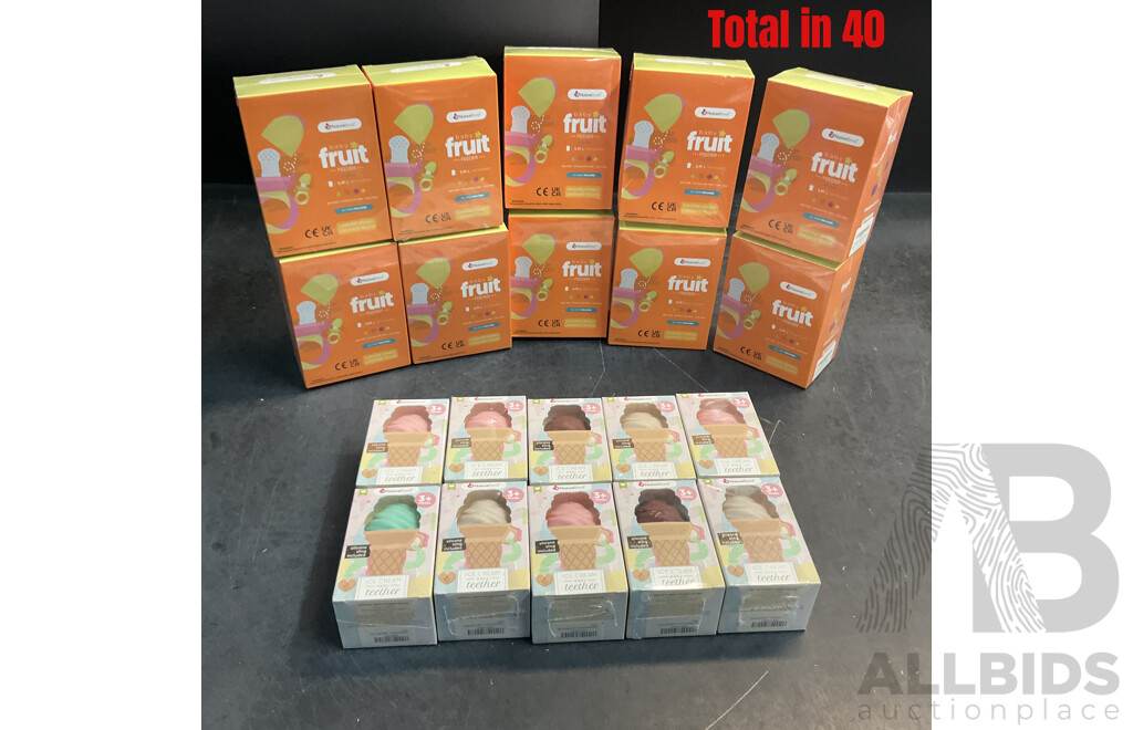 NatureBond Baby Food Feeder/Fruit Feeder Pacifier & Silicone Baby Teether (assorted Colours) - Lot of 40 - Estimated Total RRP $778