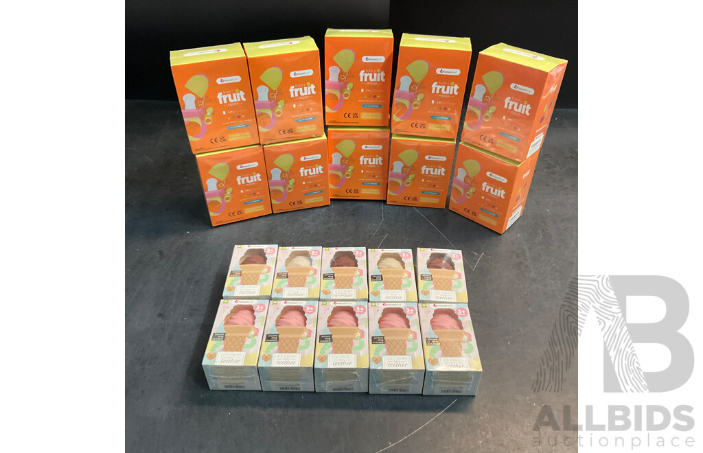 NatureBond Baby Food Feeder/Fruit Feeder Pacifier & Silicone Baby Teether (assorted Colours) - Lot of 40 - Estimated Total RRP $778