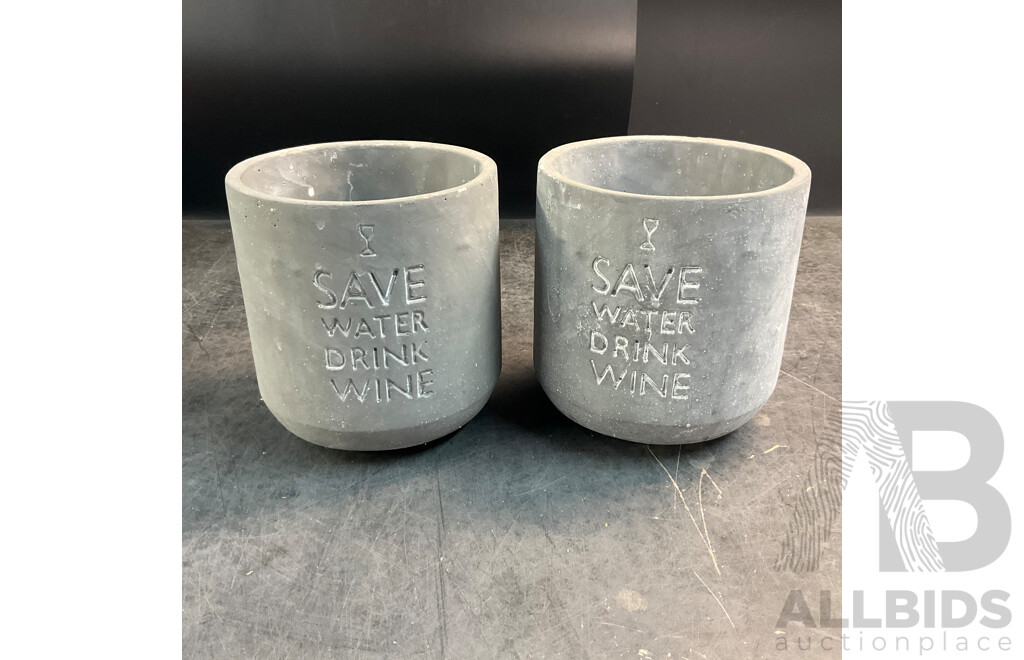 SAVE WATER DRINK WINE Cement Garden Pots X5 & Owl Cement Garden Pots X6 - Lot of 11