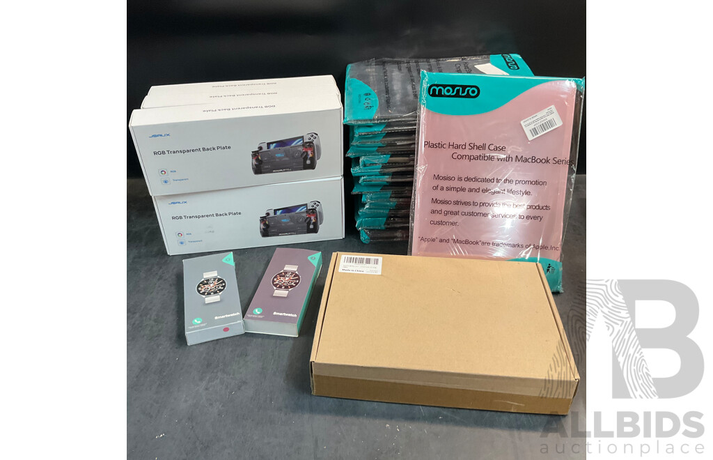 Mixed Lot - ZYBER RGB Transparent Back Plate & Soundance Computer Rack & Smart Watches & Plastic Hard Shell Case for APPLE Air 13 - Lot of 24