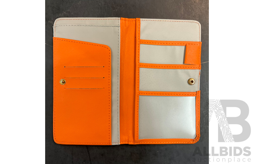 PU Travel Credit Card Passport Boarding Pass Holder Wallet - Blue / Orange - Lot of 56