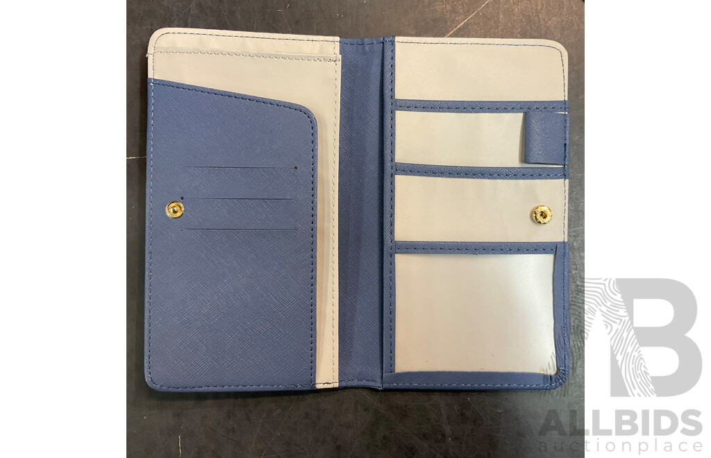 PU Travel Credit Card Passport Boarding Pass Holder Wallet - Blue / Orange - Lot of 56