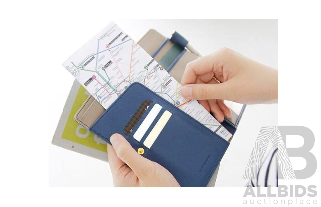 PU Travel Credit Card Passport Boarding Pass Holder Wallet - Blue / Orange - Lot of 56