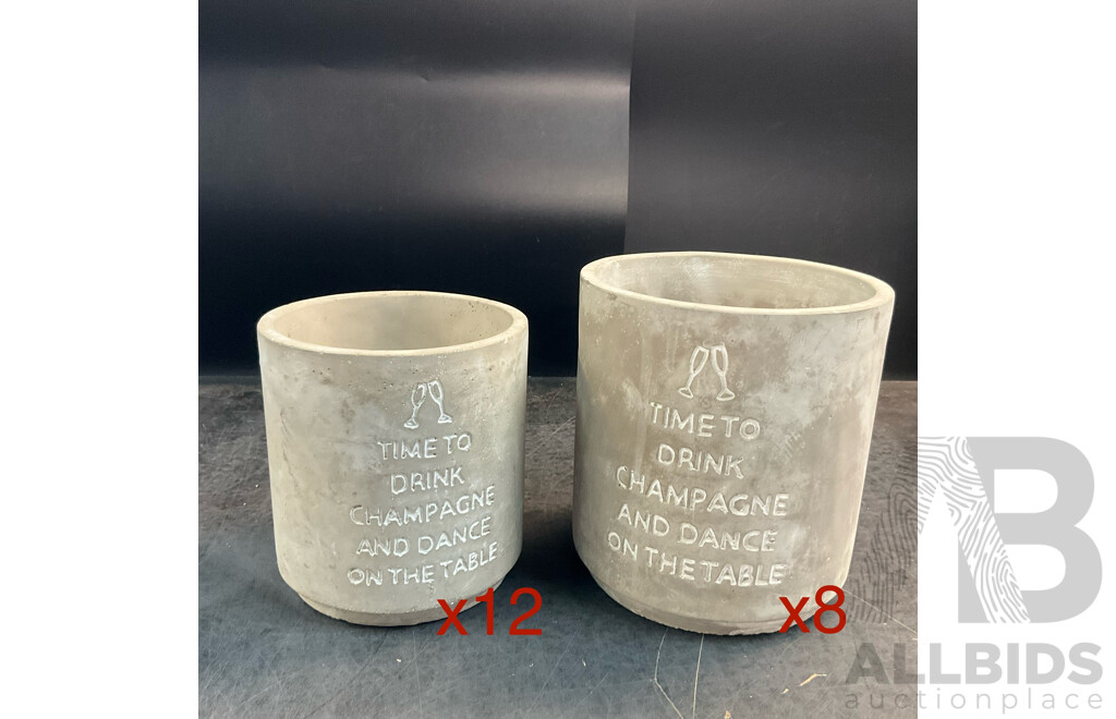 2 Sizes of TIME to DRINK Cement Garden Pots - Lot of 20