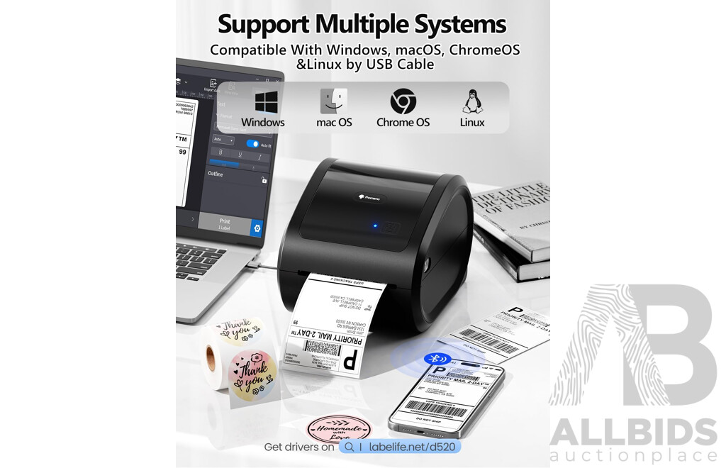 Phomemo Label Printer D520BT - Purple and White - Lot of 2