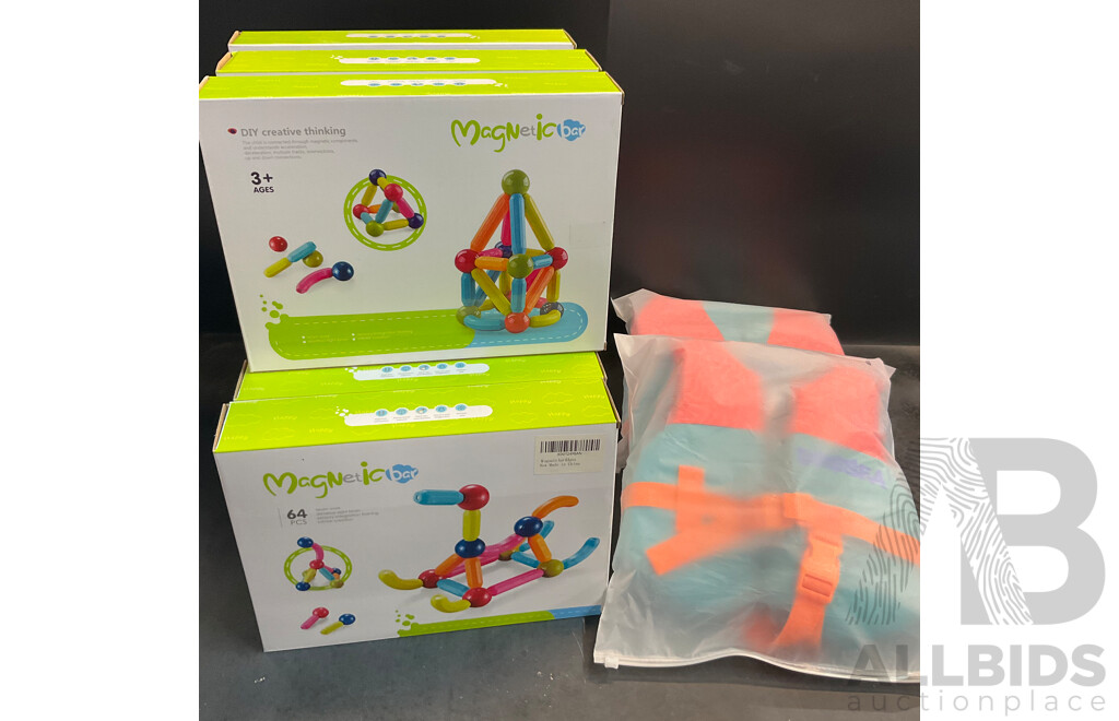 MAGNETIC BAR 64pcs X9 & Dresea Size M Toddler Swim Vest X2 - Lot of 11