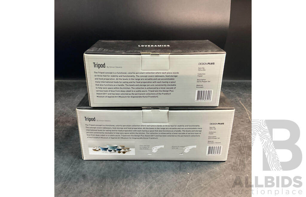 Tripod by LOVERAMICS Salt & Pepper Set X6 and Oil& Vinegar Set X6 - Lot of 12