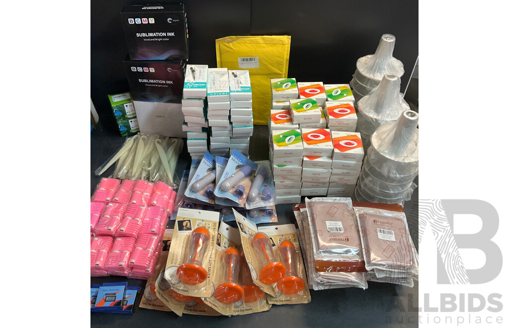 Mixed Lot Includes Passport Wallet, Soy Sauce Dispenser, Nose Hair Remover, Mini Flashlight, and Assorted Baking Items and More.