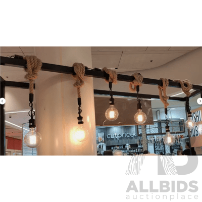 Industrial 1 and 3 Vintage Jute Rope Loft Pendant Ceiling Light with Extra Bases