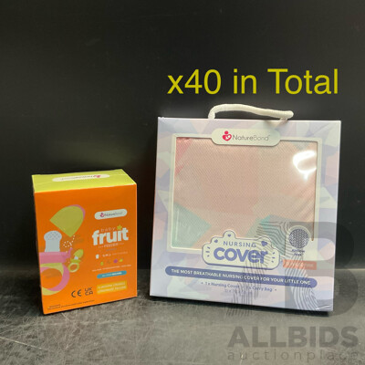 NatureBond Baby Food Feeder/Fruit Feeder Pacifier & Nursing Cover - Various Colours  - Lot of 40 - Estimated Total RRP $1,070