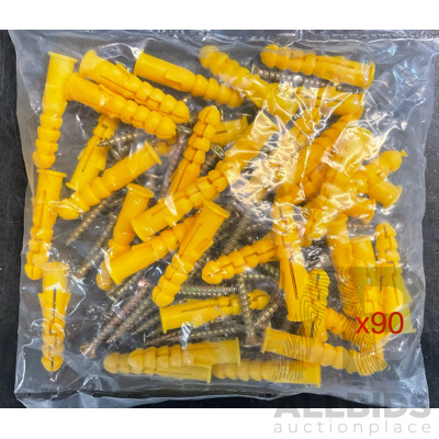 Multi Purpose 8g X 35mm Screws & Plugs Pack - Lot of 90