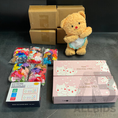 Kids Mixed Items - 32mm Curling Wand X2 & 40pcs Girls Hair Clips X5 & Butter Teddy X5 & Extreme Mini Game Box X1