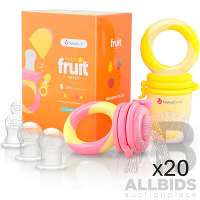 NatureBond Baby Food Feeder/Fruit Feeder Pacifier (Peach Pink & Lemonade Yellow) - Lot of 20 - $440