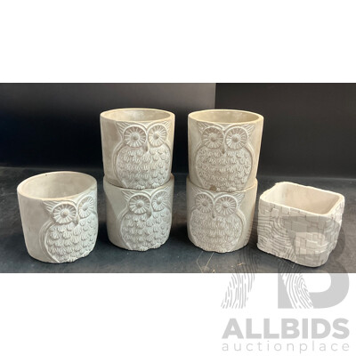 Owl and Well Cement Garden Pots - Lot of 6